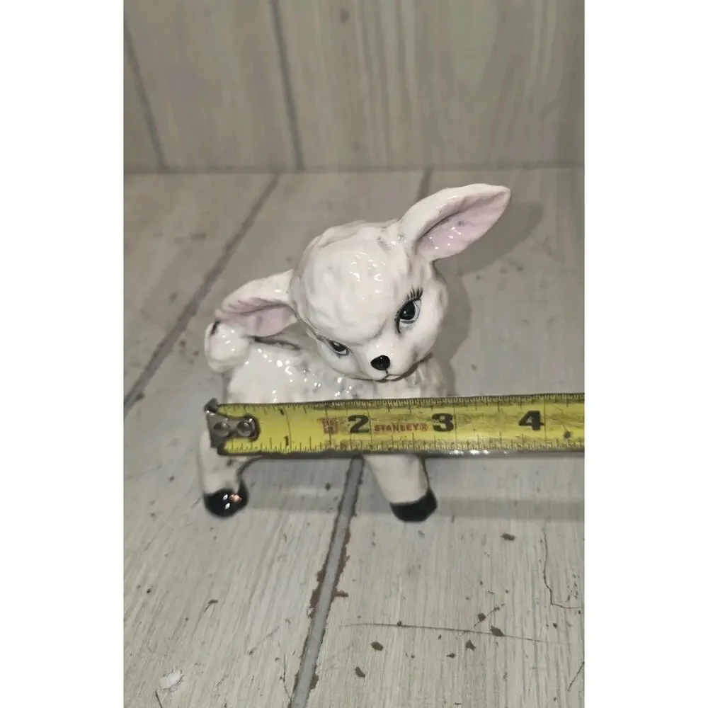 Vintage Anthropomorphic Lamb Figurine White w/Pink Ears Cottagecore Heritage
